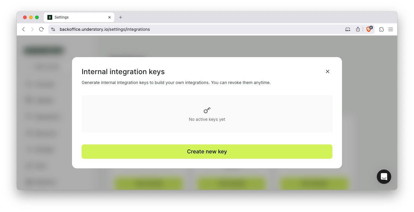 Backoffice: Internal Integration Keys