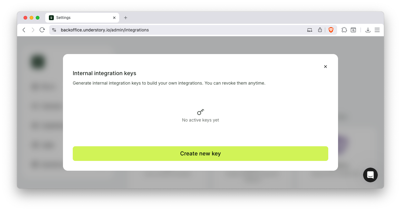 Backoffice: Internal Integration Keys